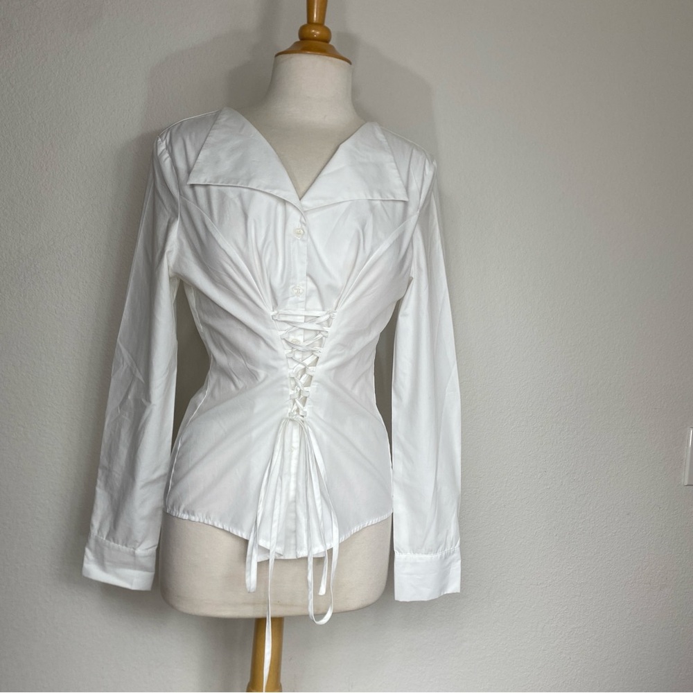 3/$25 Casting LA Womens White Button Corsette Blouse Size Large Classic Academia